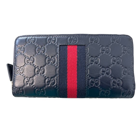 Gucci Guccissima Leather Zip Wallet Blue Red Stripe New With Box - Picture 2 of 7